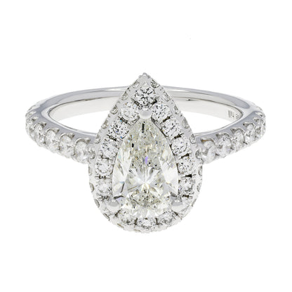 Exclusive 14K White Gold 1.23 Carat Pear Diamond Halo Ring — 4.0 — Front View