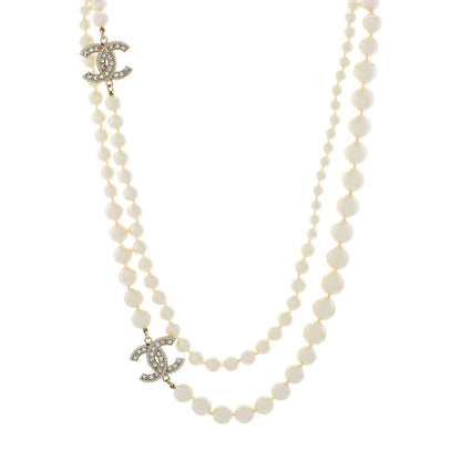 Exclusive Chanel Pearl Crystal CC Long Necklace — Front View