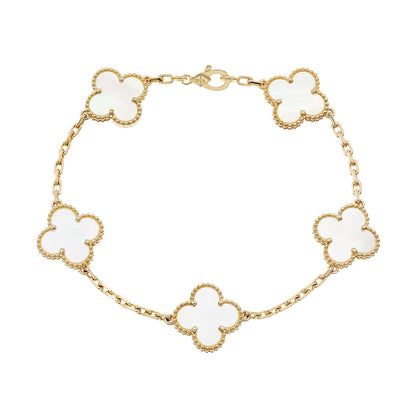 Exclusive Van Cleef & Arpels 18K Yellow Gold Mother of Pearl 5 Motifs Vintage Alhambra Bracelet — Front View