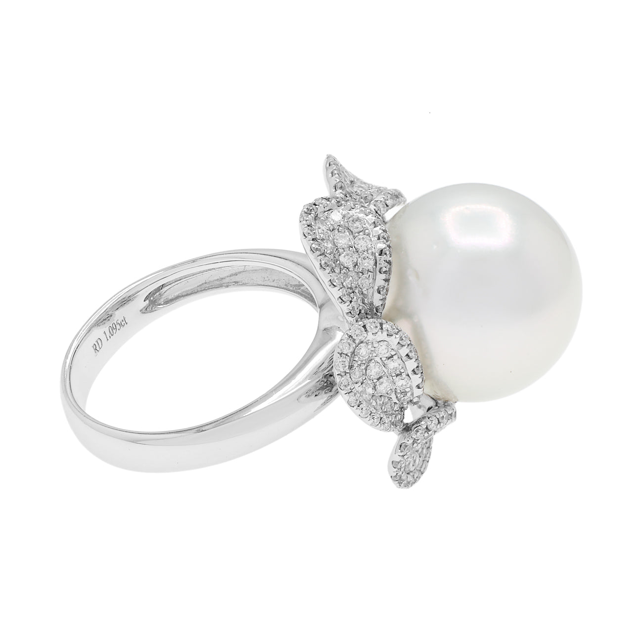 Exclusive 18K White Gold 14.5mm South Sea Pearl Blossom Ring — 4.5 — Side View