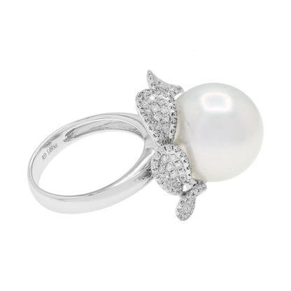 Exclusive 18K White Gold 14.5mm South Sea Pearl Blossom Ring — 4.5 — Side View