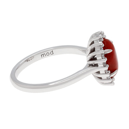 Exclusive 18K White Gold Cabochon Coral Halo Diamond Ring — 3.75 — Side View