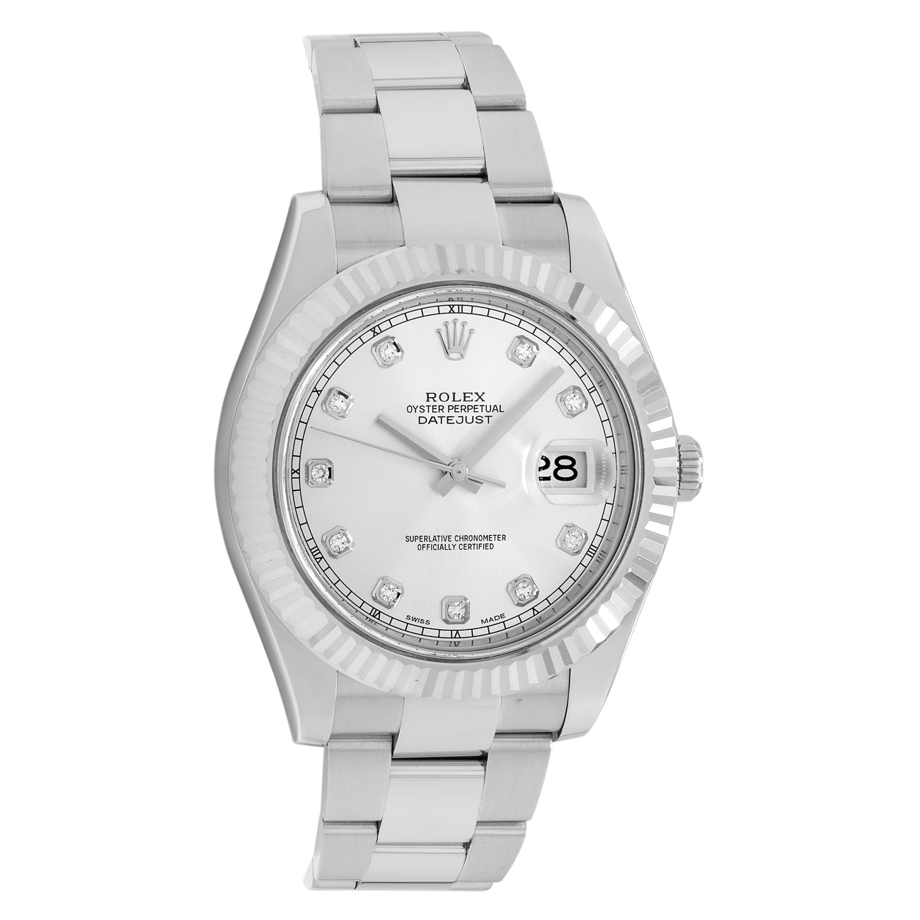 Exclusive Rolex Stainless Steel 18K White Gold Diamond Datejust II 116334 — Front View