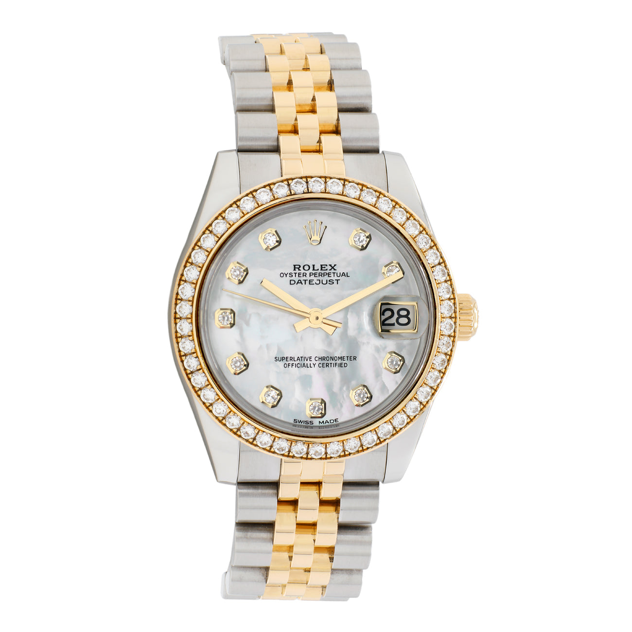 Exclusive Rolex Stainless Steel 18K Yellow Gold Diamond Datejust 31 178383 — Front View