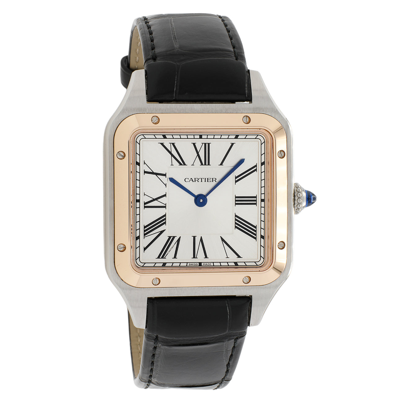 Exclusive Cartier Stainless Steel 18K Rose Gold Santos Dumont Quartz W2SA0011 — Front View