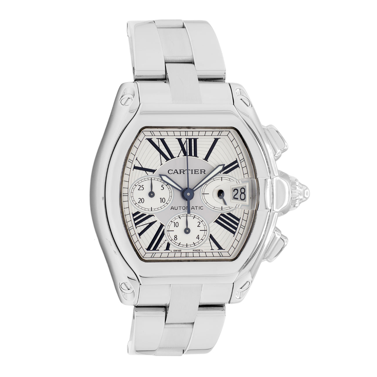 Exclusive Cartier Stainless Steel Roadster Chronograph W62019X6 — Front View