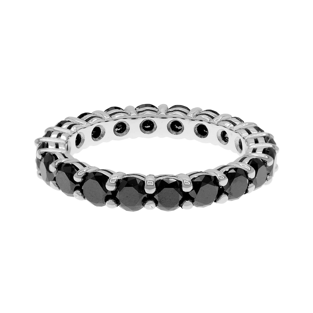 Exclusive 18K White Gold Black Diamond Eternity Band — Side View
