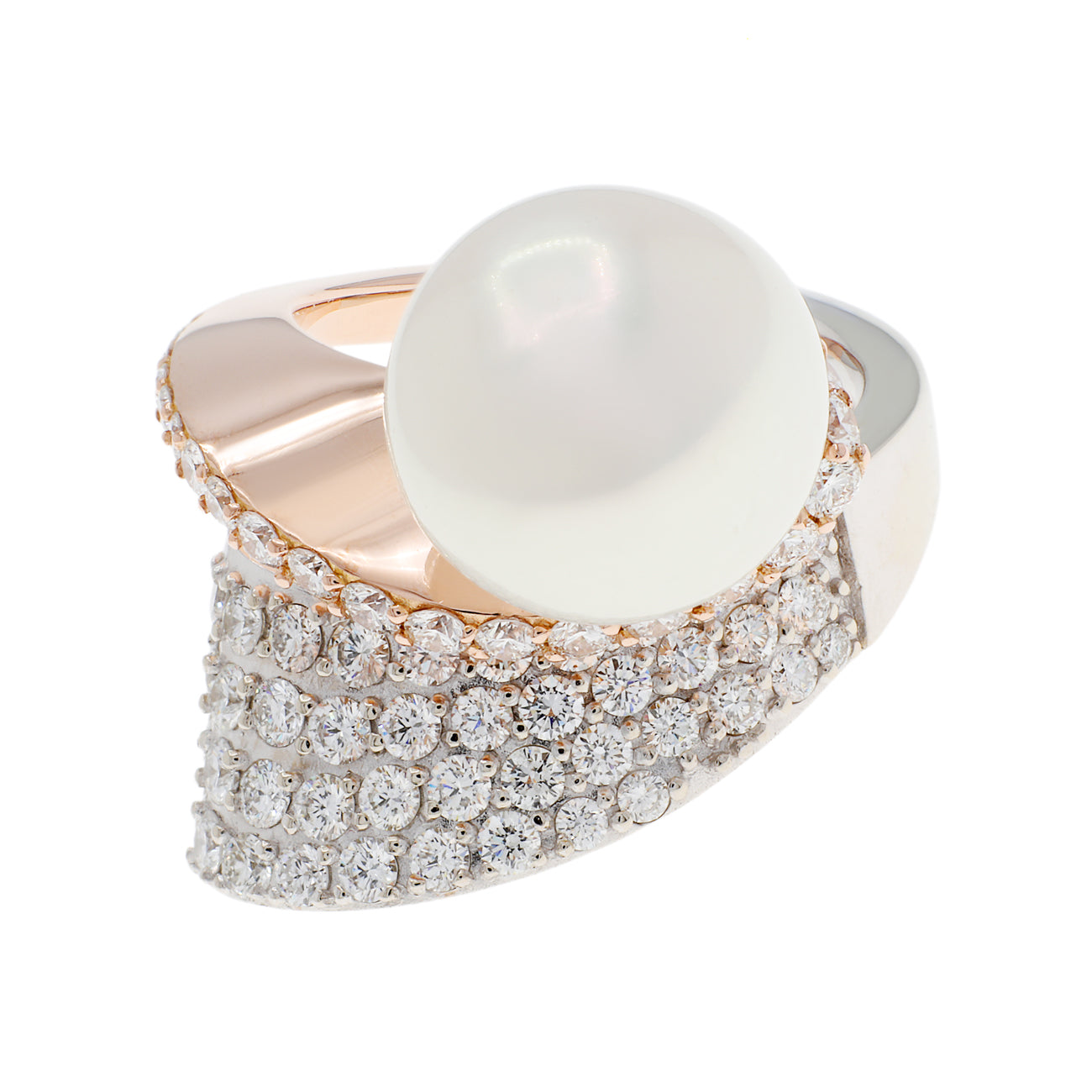 Exclusive 14K White & Rose Gold Spiral South Sea Pearl Ring — Front View