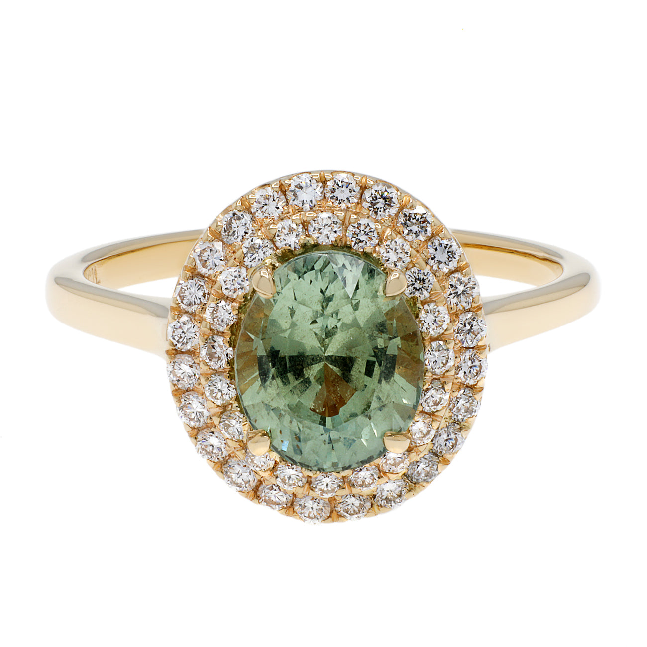 Exclusive 14K Yellow Gold 2.63 Carat Green Sapphire Ring — 5.5 — Front View