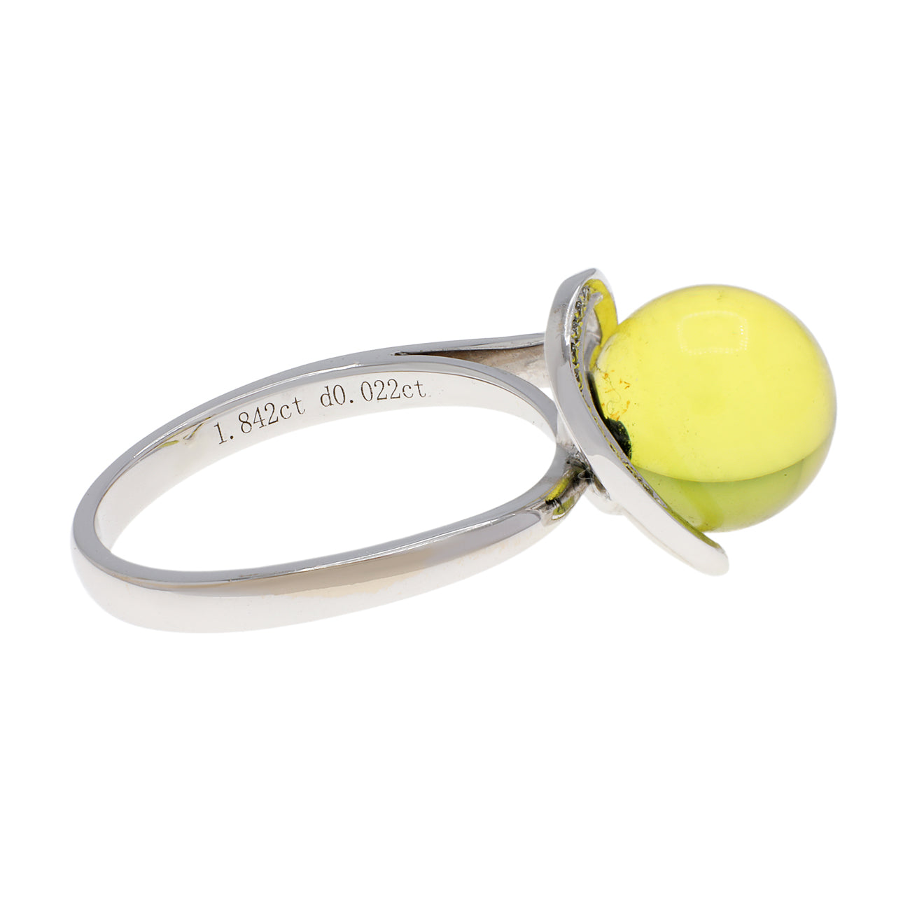 Exclusive 18K White Gold 1.84 Carat Spherical Citrine Ring — 3.5 — Side View
