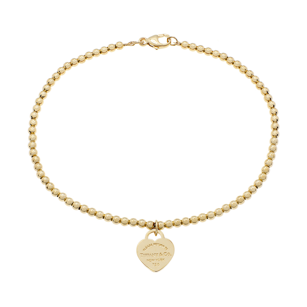 Exclusive Tiffany & Co. 18K Yellow Gold Mini Heart Tag Bead Bracelet — Front View