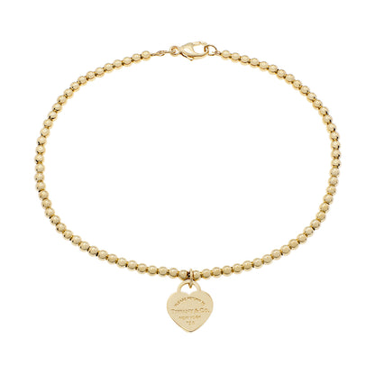Exclusive Tiffany & Co. 18K Yellow Gold Mini Heart Tag Bead Bracelet — Front View