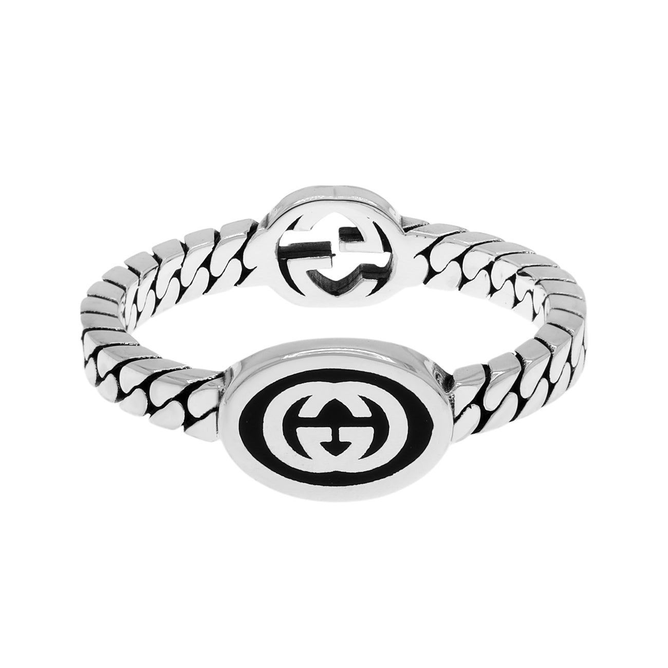 Exclusive Gucci Sterling Silver Enamel Interlocking G Chain Ring — Side View