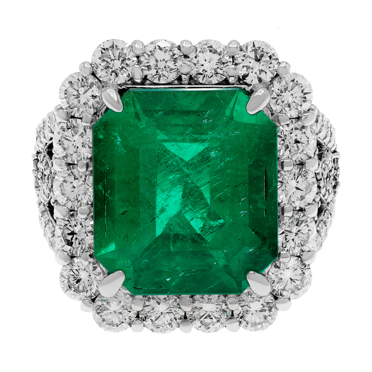 Exclusive Platinum 7.54 Carat Emerald Diamond Ring — 5.5 — Front View