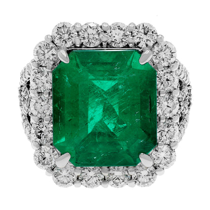 Exclusive Platinum 7.54 Carat Emerald Diamond Ring — 5.5 — Front View