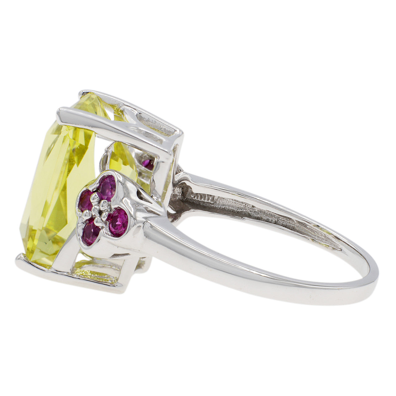 Exclusive 14K White Gold Pink Sapphire & Lemon Quartz Ring — 7 — Back View