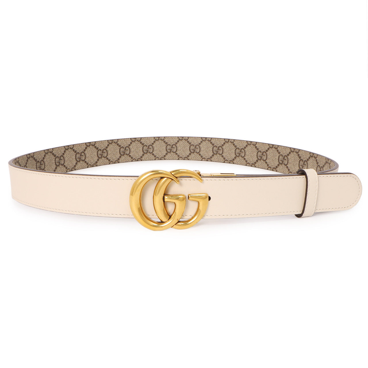 Exclusive Gucci GG Supreme Monogram Double G Reversible 30mm Belt — Side View
