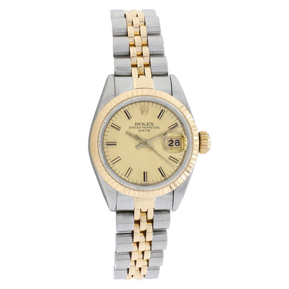 Exclusive Rolex 18K Yellow Gold Stainless Steel Oyster Perpetual Date 69173 — Front View
