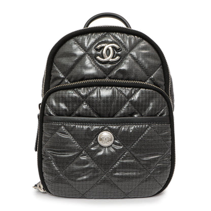 Exclusive Chanel Grey Nylon Coco Neige Backpack — Front View