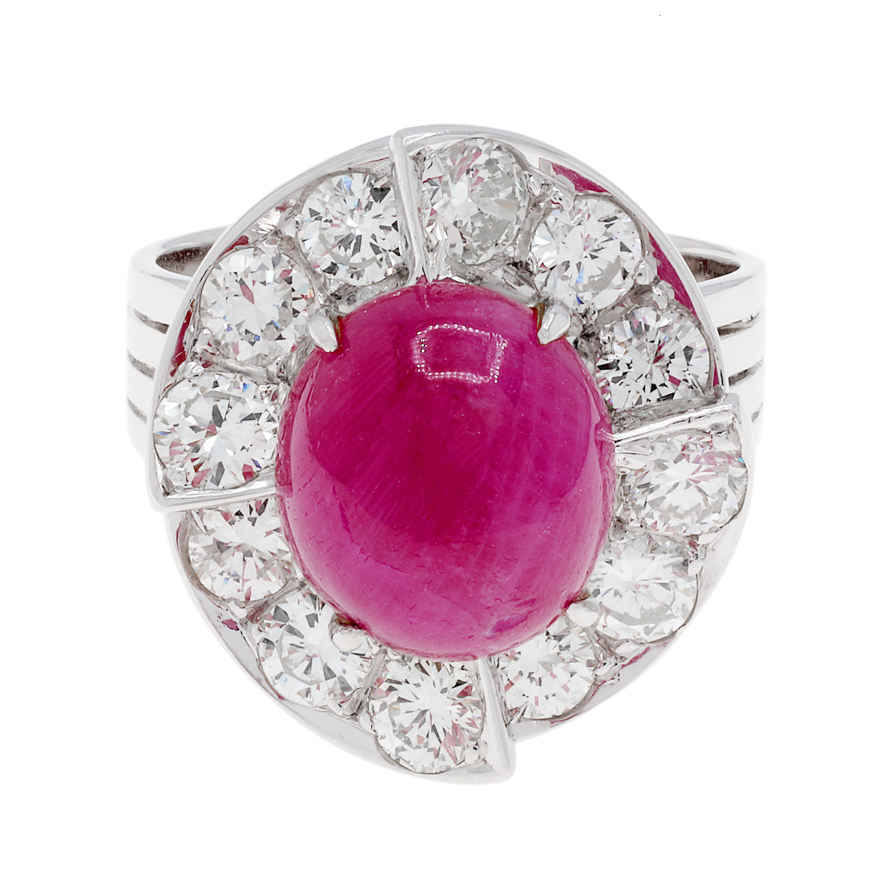 Exclusive 14K White Gold 5.57 Carat Ruby Diamond Halo Ring — 4.5 — Front View