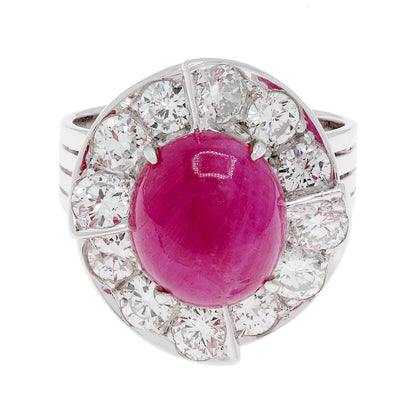 Exclusive 14K White Gold 5.57 Carat Ruby Diamond Halo Ring — 4.5 — Front View