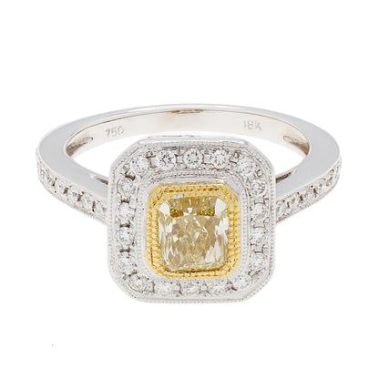 Exclusive 18K White Gold 0.78 Carat Fancy Intense Yellow Diamond Octagonal Ring — 4.5 — Front View