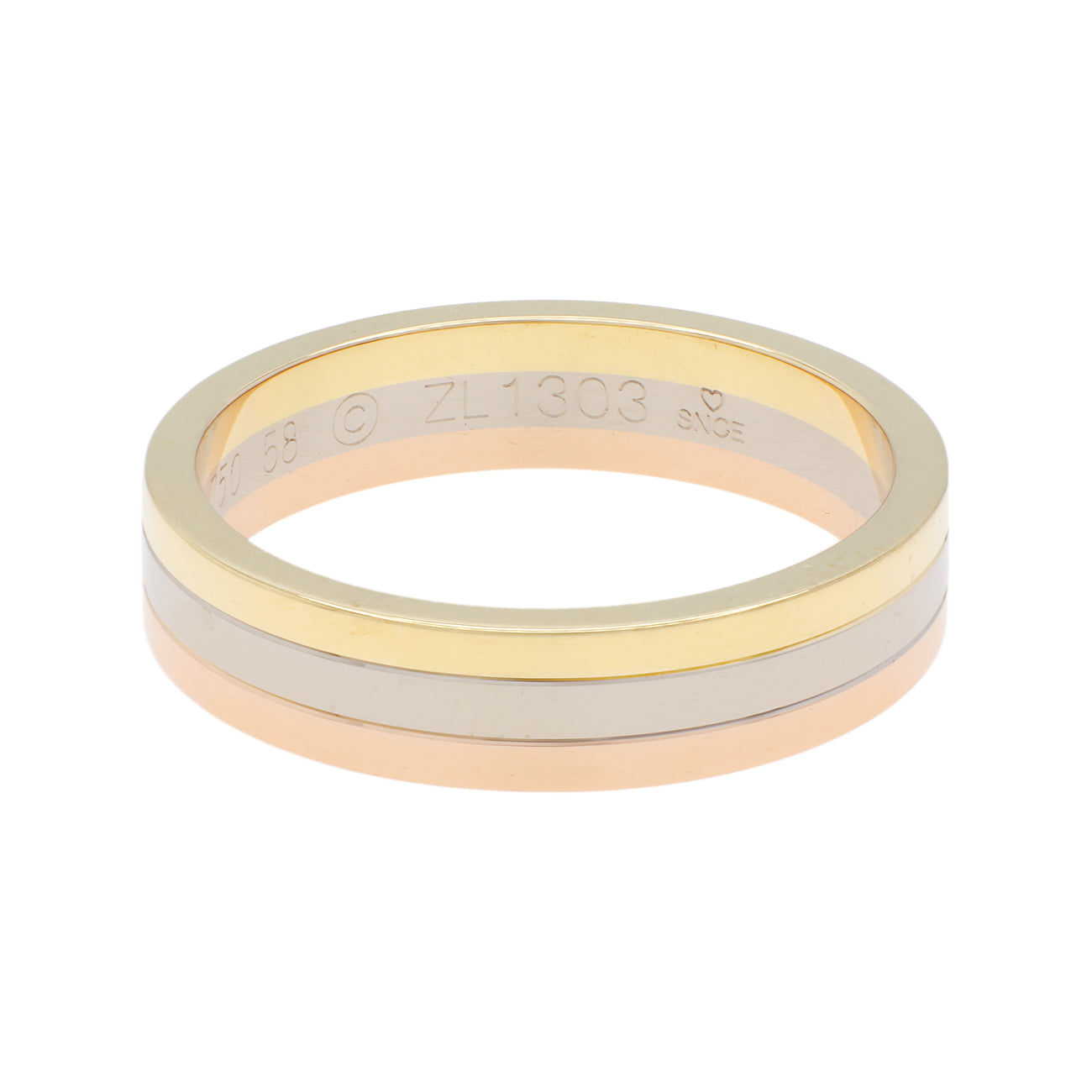 Exclusive Cartier 18K White Yellow Rose Gold Vendome Louis Cartier Wedding Band Ring — Side View