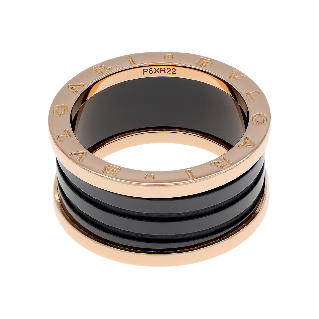 Exclusive Bulgari 18K Rose Gold Ceramic B.Zero1 Four-Band Ring — Side View