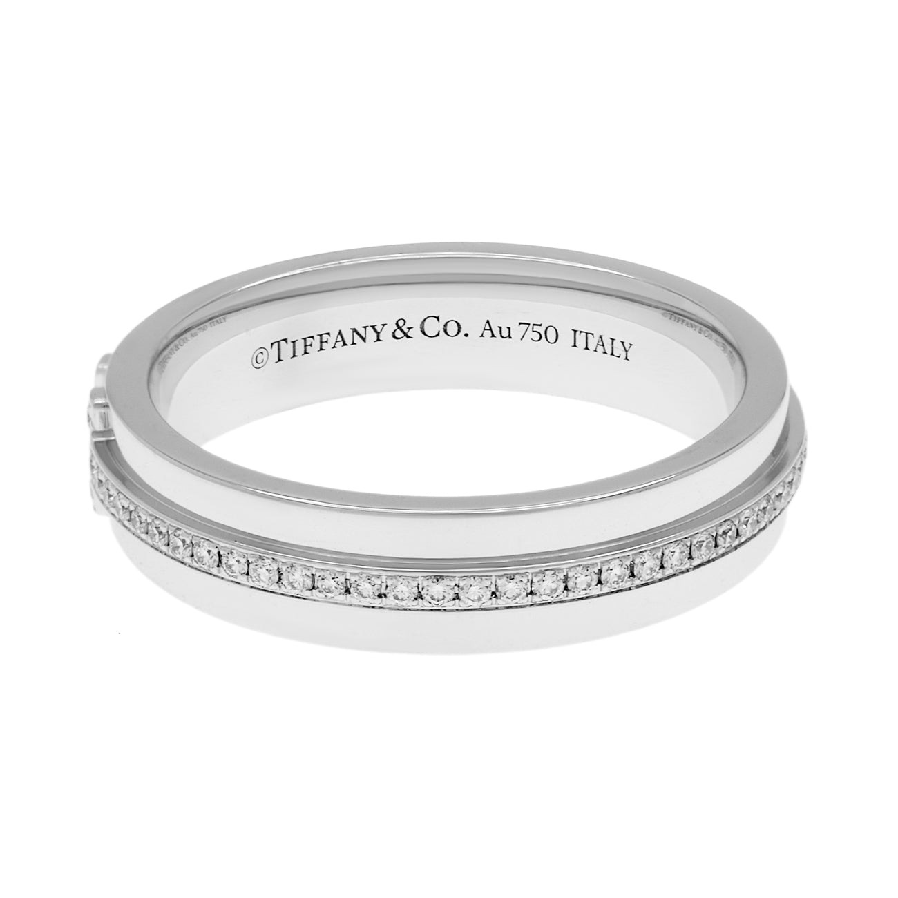 Exclusive Tiffany & Co. 18K White Gold Diamond Narrow T Ring — Side View
