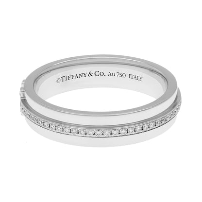 Exclusive Tiffany & Co. 18K White Gold Diamond Narrow T Ring — Side View