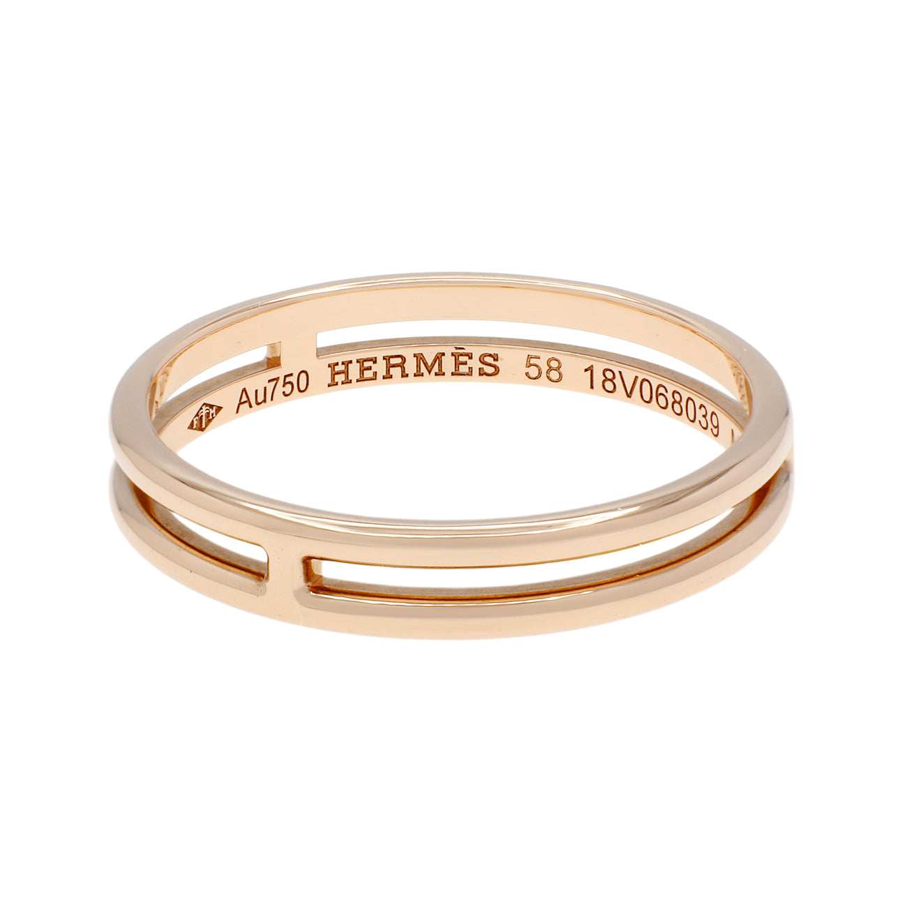 Exclusive Hermes 18K Rose Gold Ariane Wedding Band — Front View