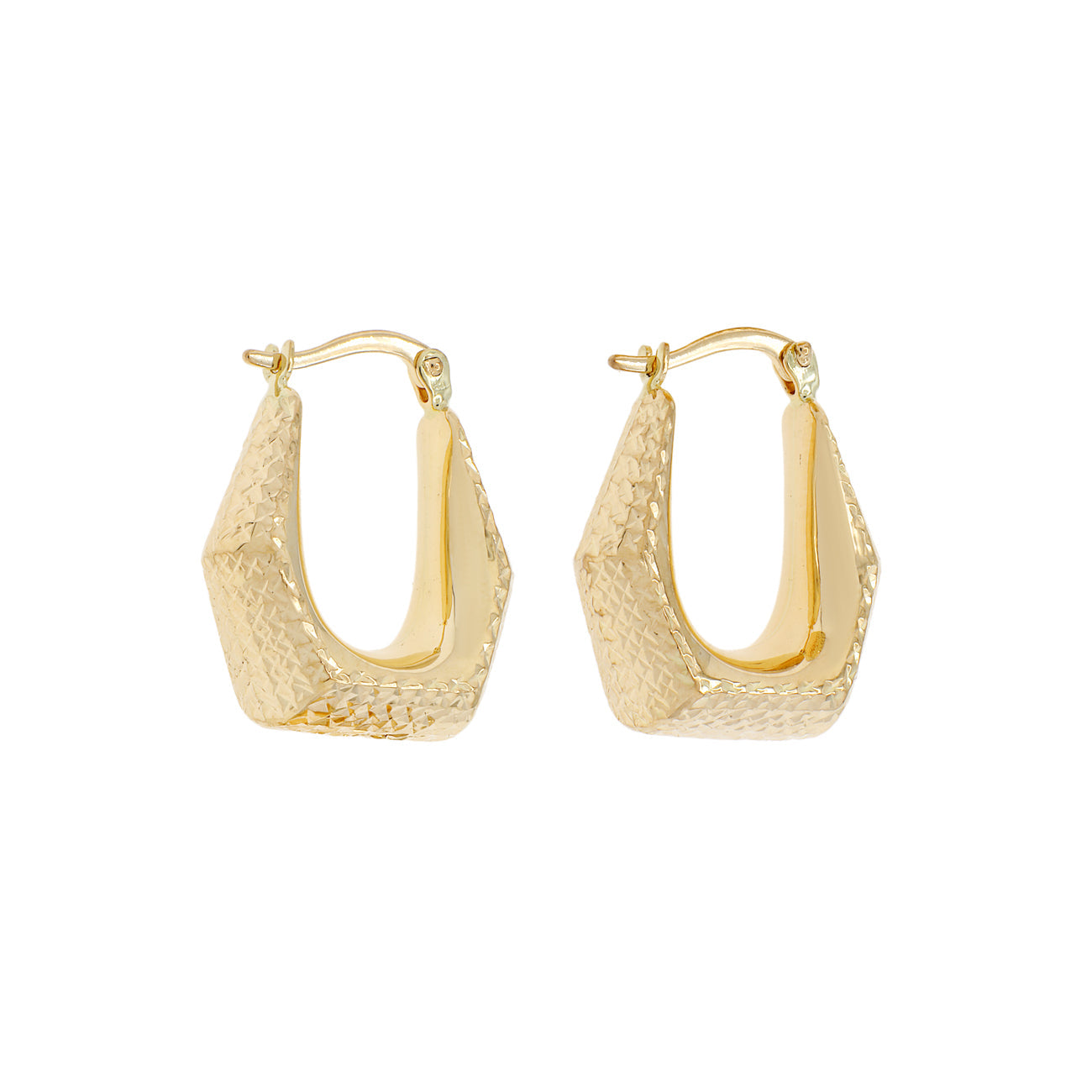 Exclusive 18K Yellow Gold Diamond Cut Bell Hoop Earrings — Side View
