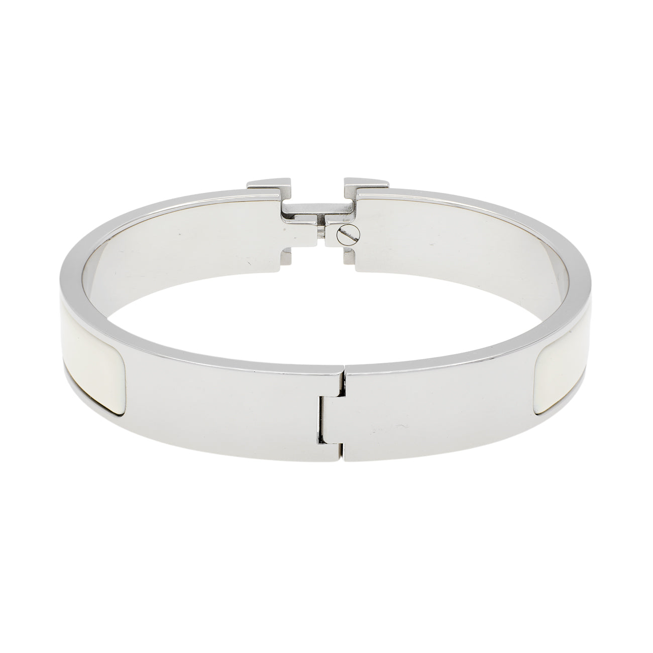 Exclusive Hermes White Clic H Bracelet — Side View