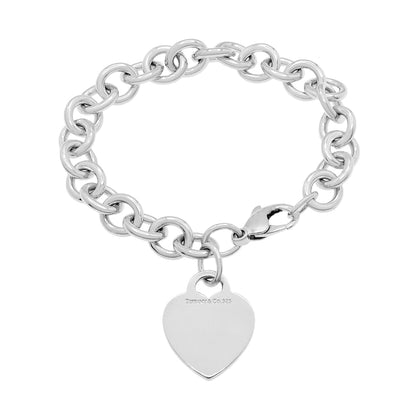 Exclusive Tiffany & Co. Sterling Silver Heart Tag Bracelet — Front View