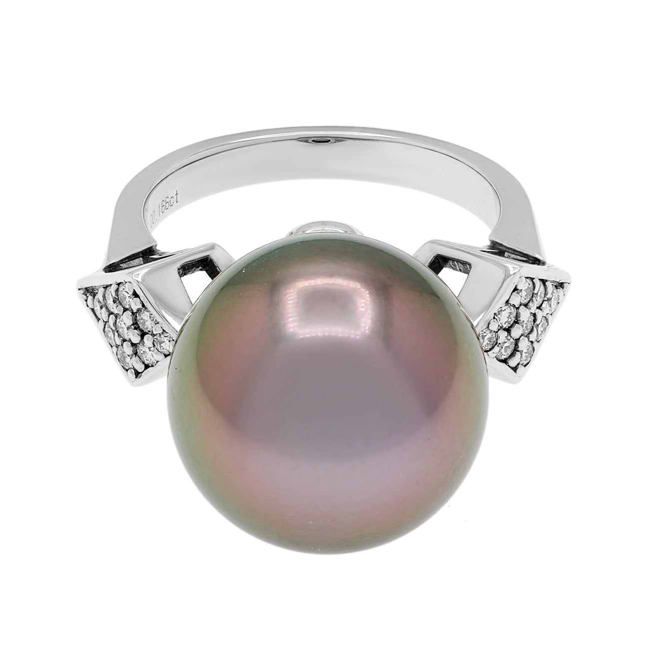 Exclusive 18K White Gold Tahitian Pearl Ring — 3.75 — Front View