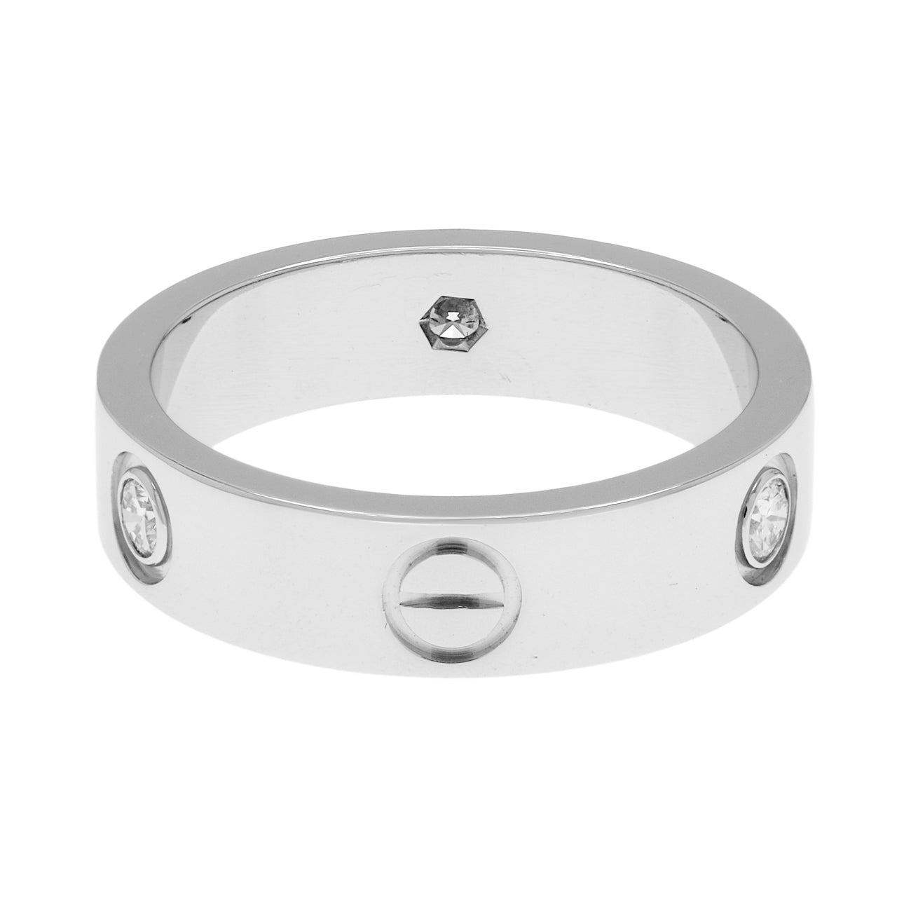 Exclusive Cartier 18K White Gold 3 Diamond Classic Love Ring — Side View