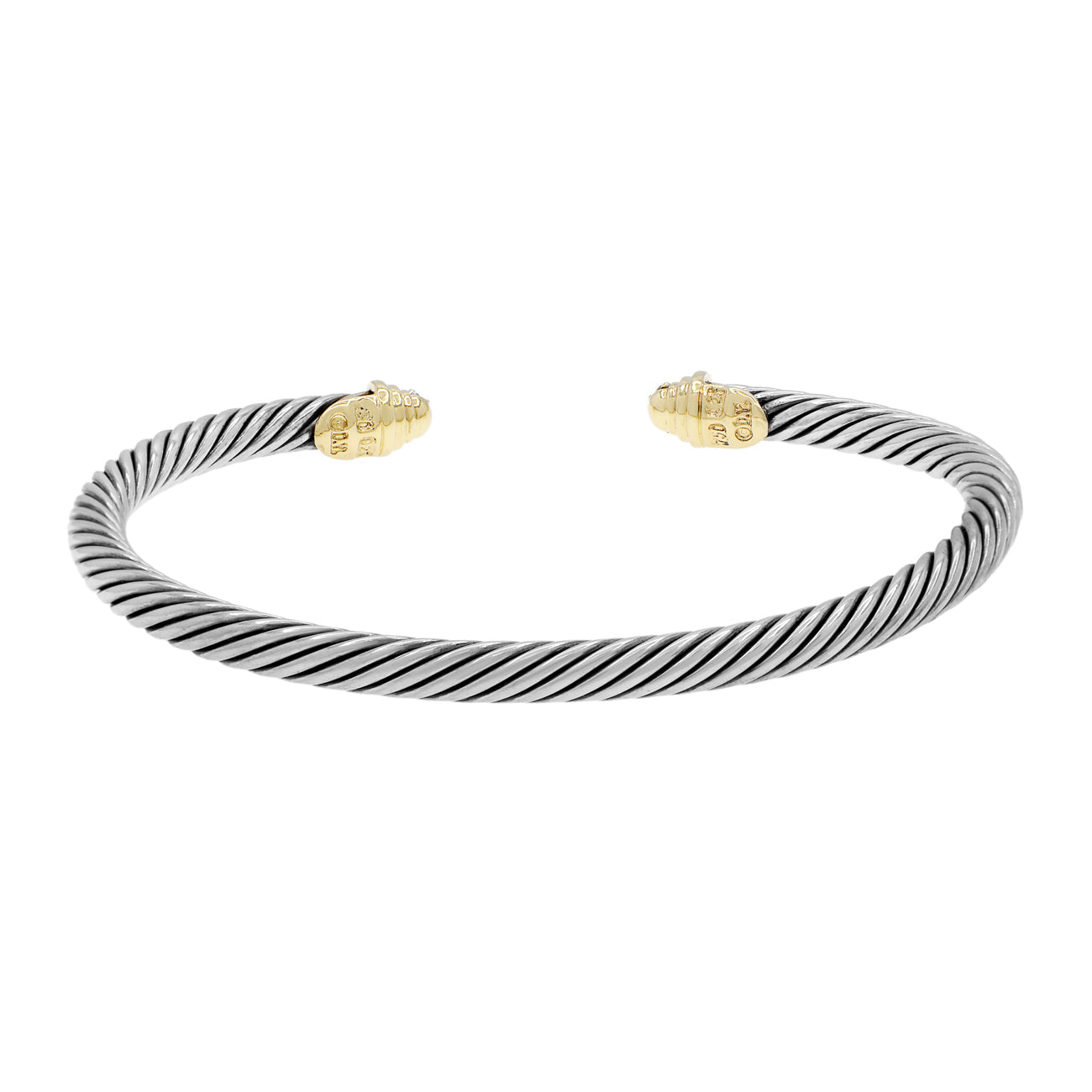 Exclusive David Yurman Sterling Silver 18K Yellow Gold Diamond 4mm Cable Bracelet — Side View