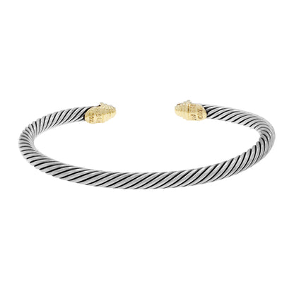 Exclusive David Yurman Sterling Silver 18K Yellow Gold Diamond 4mm Cable Bracelet — Side View