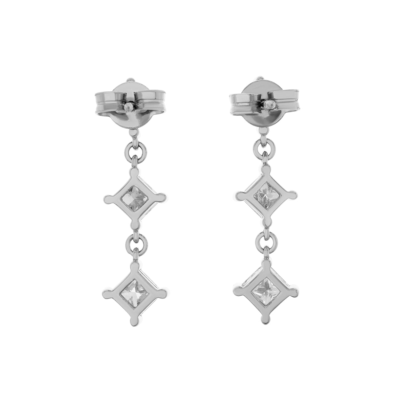 Exclusive 18K White Gold 1.92 Carat Princess Diamond Riviere Earrings — Side View