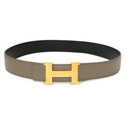 Exclusive Hermes Etain Black Epsom Box Constance H 40mm Belt — Front View