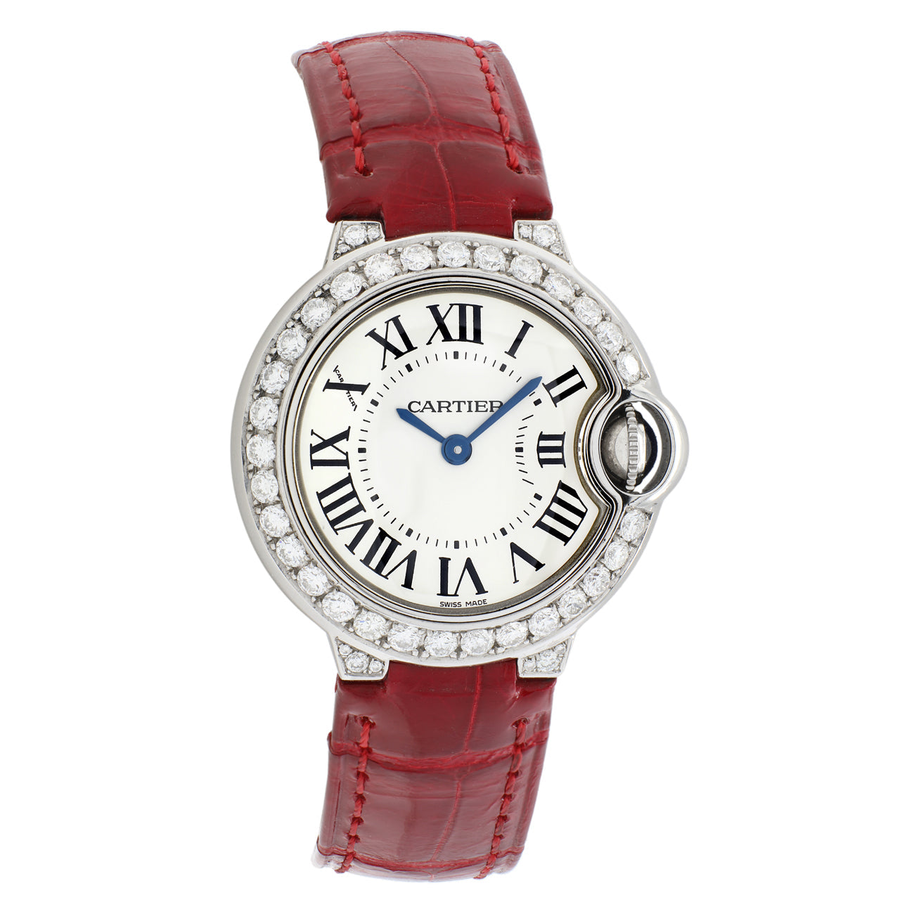 Exclusive Cartier Stainless Steel Diamond Ballon Bleu 28mm Quartz 3009 — Front View