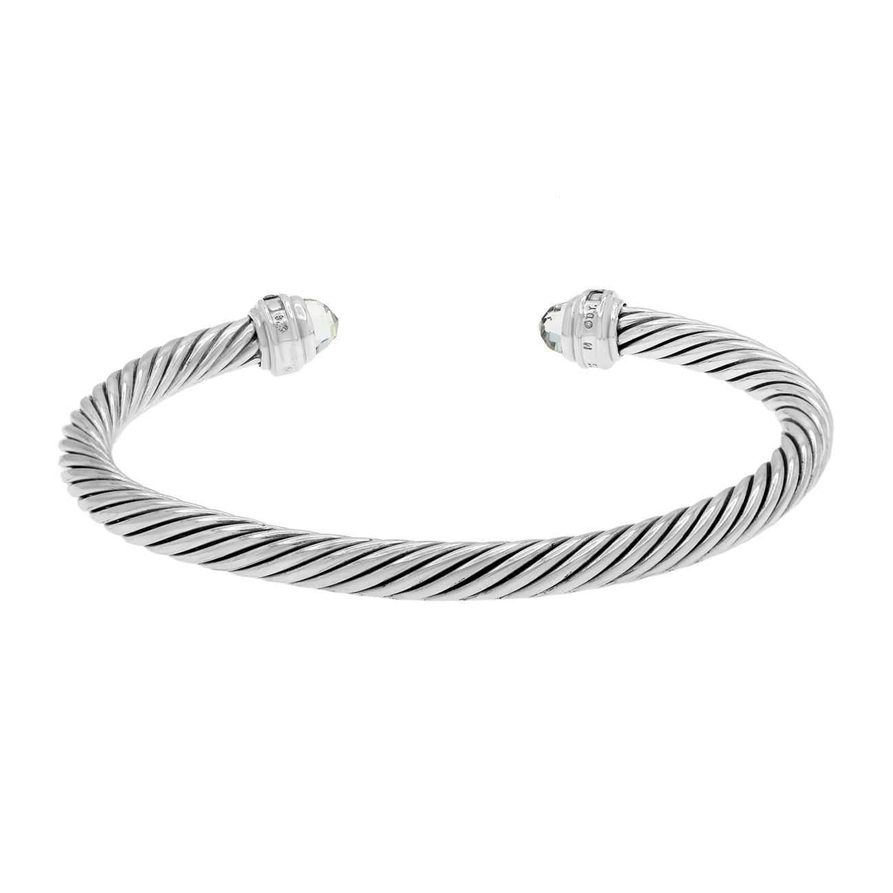 Exclusive David Yurman Sterling Silver Diamond Prasiolite Cable Classics 5mm Bracelet — Side View