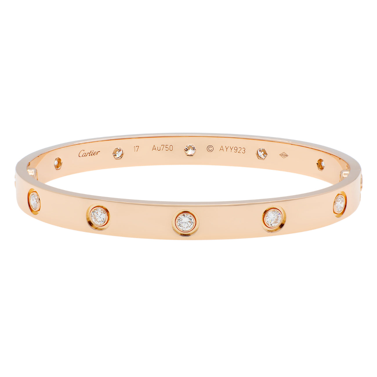 Exclusive Cartier 18K Rose Gold 10 Diamond Love Bracelet — Front View