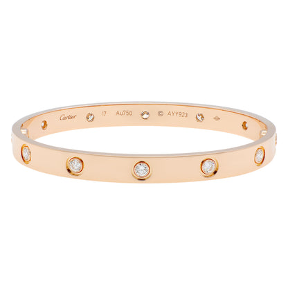 Exclusive Cartier 18K Rose Gold 10 Diamond Love Bracelet — Front View