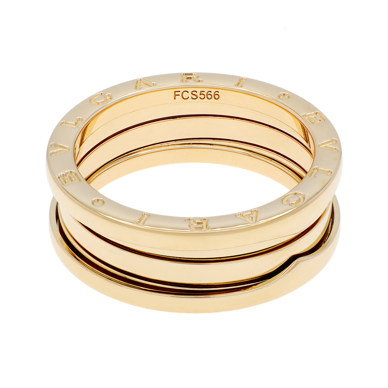 Exclusive Bulgari 18K Yellow Gold B.zero1 Three-Band Ring — Side View