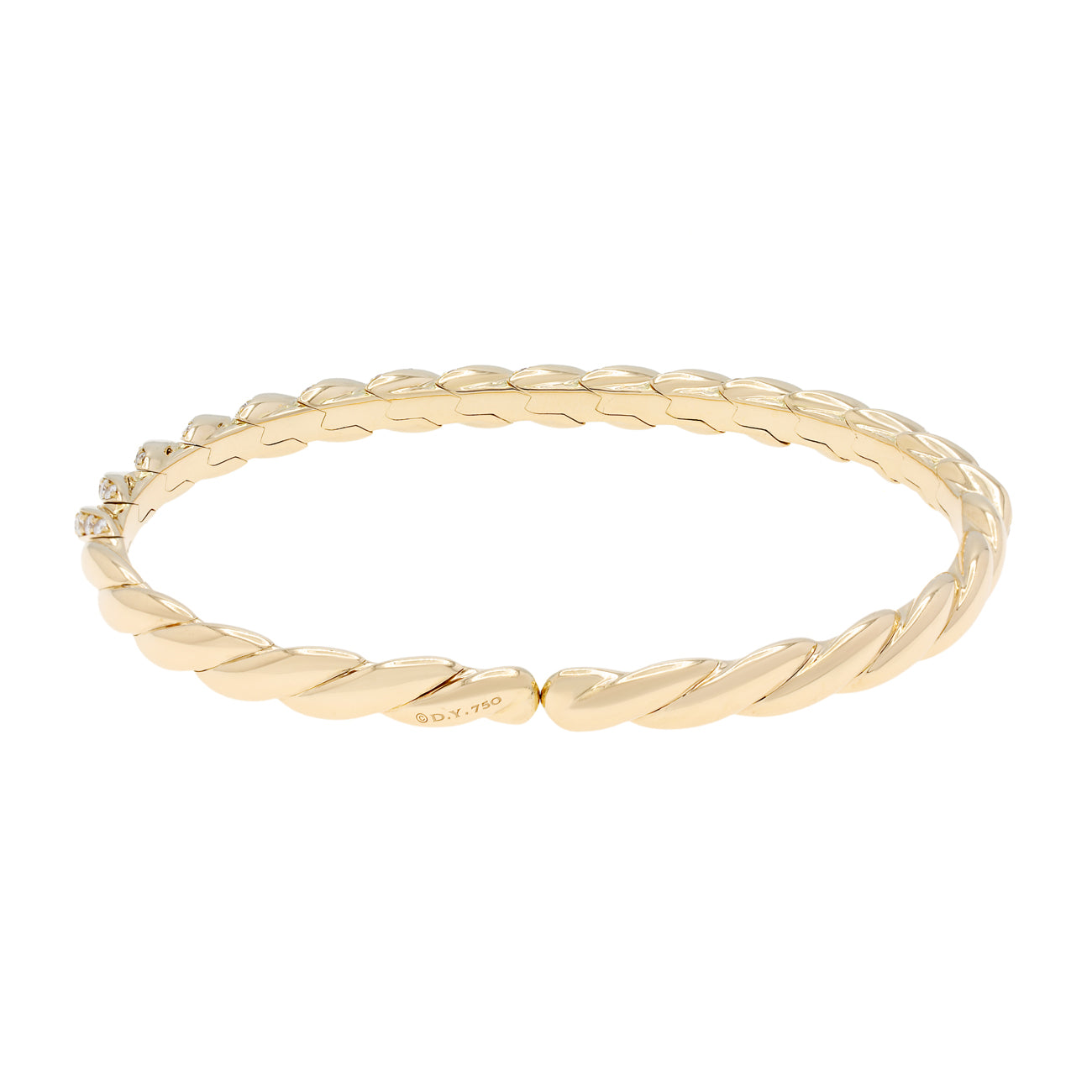 Exclusive David Yurman 18K Yellow Gold Diamond 5mm Sculpted Cable Flex Bracelet — Side View