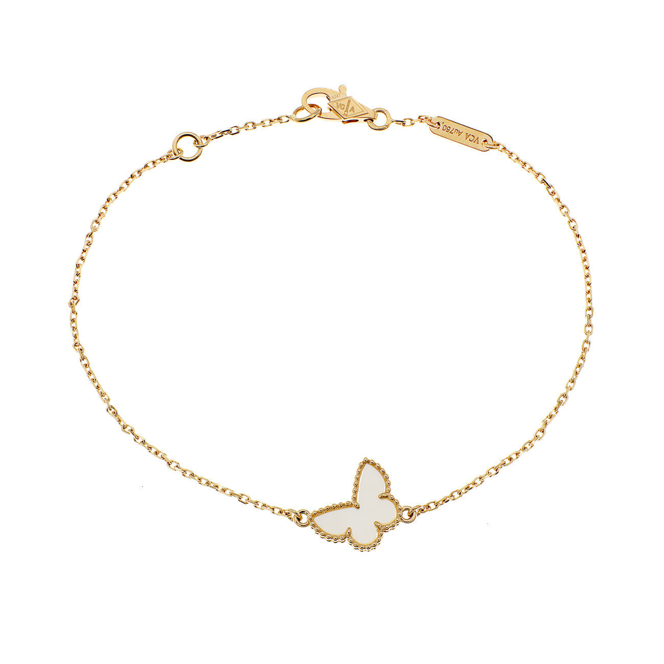 Exclusive Van Cleef & Arpels 18K Yellow Gold Mother of Pearl Sweet Butterflies Bracelet — Front View