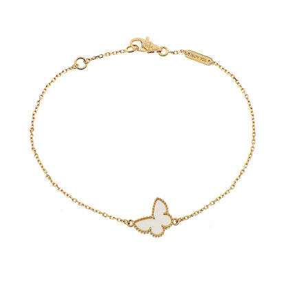 Exclusive Van Cleef & Arpels 18K Yellow Gold Mother of Pearl Sweet Butterflies Bracelet — Front View