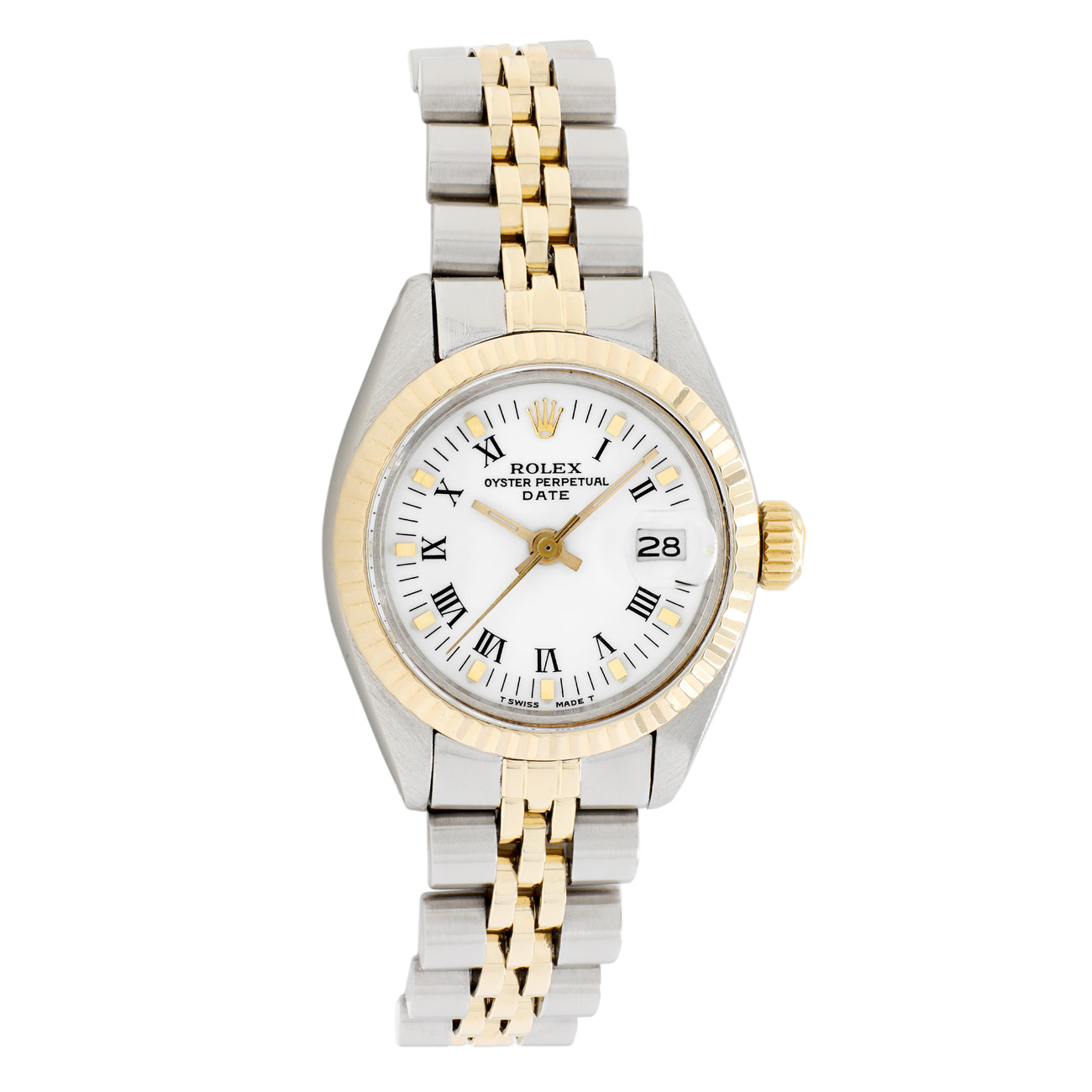 Exclusive Rolex Stainless Steel 18K Yellow Gold Oyster Perpetual Lady Date 6917 — Front View