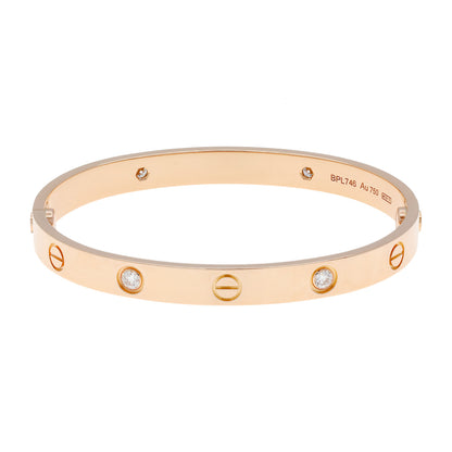 Exclusive Cartier 18K Rose Gold 4 Diamond Classic Love Bracelet — Side View